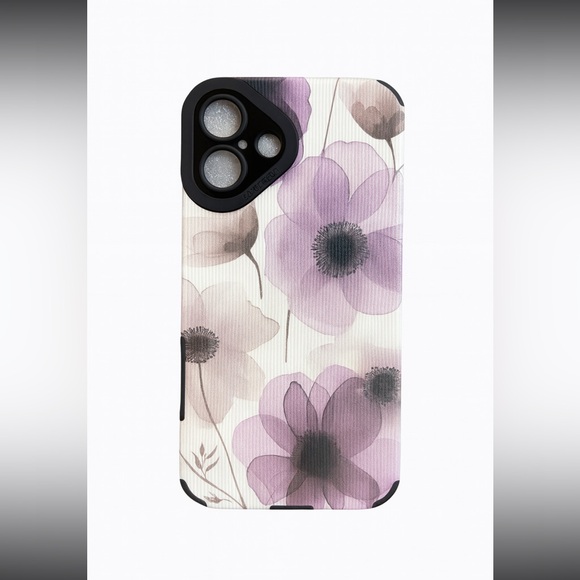 iPhone Phone Case Vertical Stripes PULeather Texture Purple Floral Pattern - Picture 2 of 5